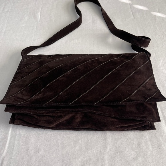 Donna Karan Elegant Brown Suede Shoulder Bag Clutch - Picture 5 of 12